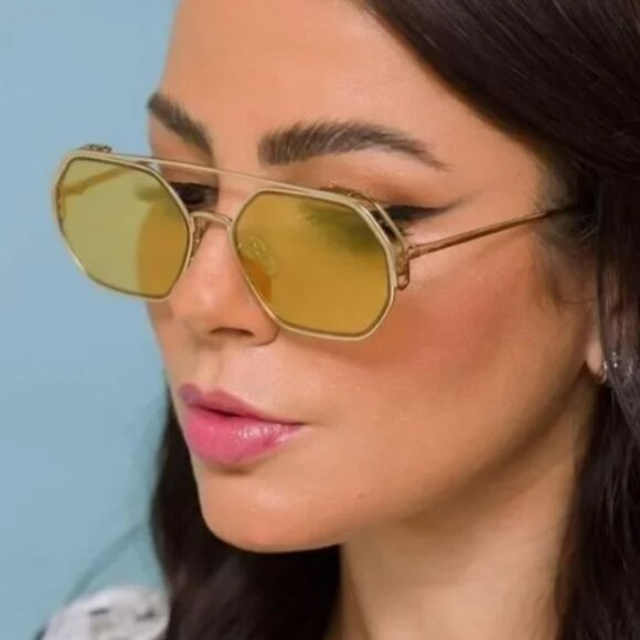 NEW FE40039U 10L WOMEN FENDI SUNGLASSES GOLD YELLOW GEOMETRIC EYEWEAR - Picture 1 of 5